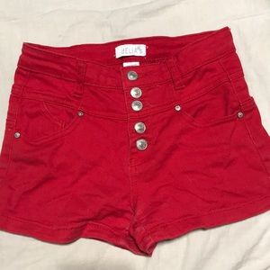 Red high waisted shorts